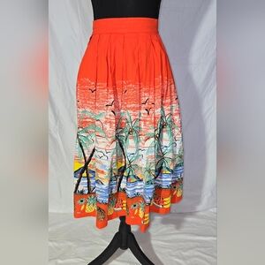 Vibrant Orange Tropical Full Skirt Pinup